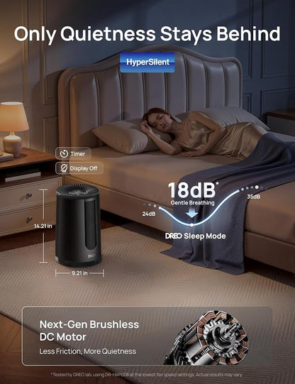 DREO HEPA Air Purifier for Home, AHAM VERIFIDE Air Cleaner for Bedroom, Pets, Smoke, Dust, Pollen & Odors, PM2.5 Monitor, Auto, Turbo & Quiet Sleep Mode, 4 Speeds, Scent Diffuser, DR-HAP008 (Dreo 338)