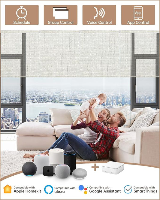 Kincmo Motorized Blinds with Remote, Light Filtering Roller Shades Work with Apple Homekit,Alexa,Google Home, Custom Electric Blinds with App,Voice Control (50% Blackout Sheer Beige)