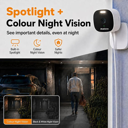 AlfredCam Plus 2 Smart Home Security Camera 2.5K, WiFi 2.4 & 5GHz, Indoor/Outdoor, IP65 Waterproof, LED Spotlight, Two-Way Audio, Color Night Vision, Baby/Pet Cam, App Powered (100M+ downloads)