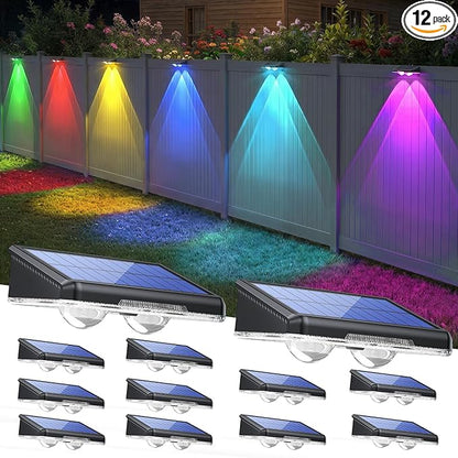 TECKNET Solar Fence Lights Outdoor 12 Pack, Warm White & 6 Colors & RGB, IP66 Waterproof LED Deck Light, Dusk to Dawn Fence Lights Solar for Wall, Railing, Step, Patio, Pool, Backyard, Outside