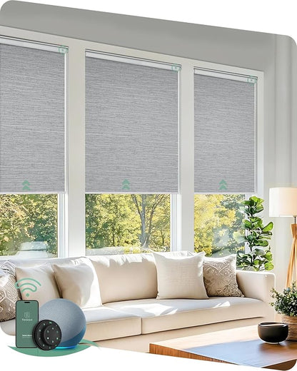 Yoolax Motorized Blinds with Remote, 100% Blackout Smart Roller Shades Work with Alexa, Google, Apple Homekit, Custom Automatic Shades with Voice Control for Bedroom Office (Foggy Gray)