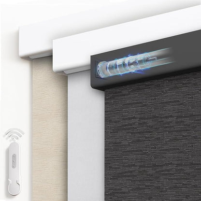 Motorized Blinds with Remote, Blackout Rechargeable Automatic Roller Shades, Cordless Smart Blinds Compatible with Alexa, Custom Blind for Indoor Windows, Moon River Black