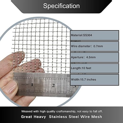 Vonoso 5 Mesh Stainless Steel 304 Wire mesh 15.7in x 10ft(40cmX305cm)，Stainless Steel Metal mesh Screen