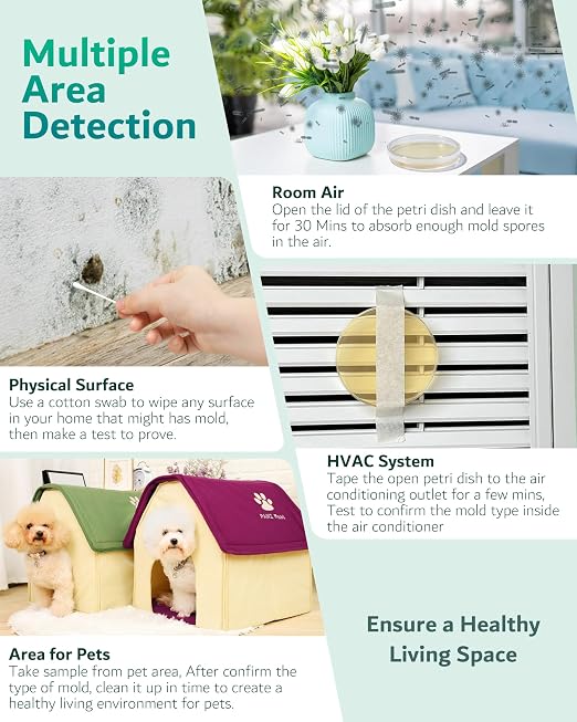 Mold Test Kit for Home, 8 Detection Tests for HVAC, Surfaces & Indoor Air | DIY Black Mold Detector, Free Lab Results Included, Step-by-Step ID Guide, Indoor Air Quality Test for Walls & Vents