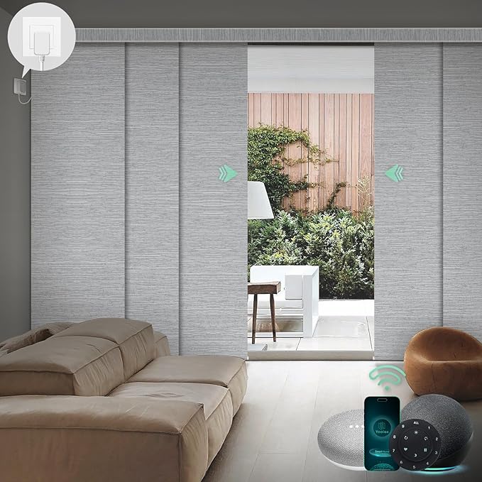 Yoolax Custom XL Smart Vertical Blinds, Motorized Sliding Door Blinds Compatible with Alexa, Blackout Sliding Panel for Room Divider, Indoor Windows, Patio Doors, Foggy Grey