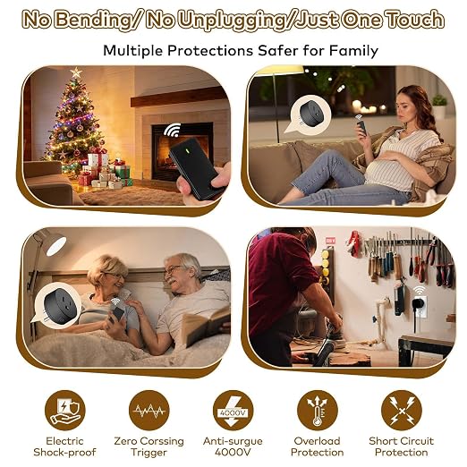 NineLeaf Remote Switch Outlet,Wireless Control Outlet Plug with Switch | 2 Remotes 3 Outlets, 15A/1500W LED, Wireless On/Off Light Switches Wall Mounted,TUV List,No Wiring Needed,500ft RF,Black