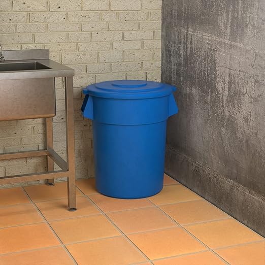 55 Gallon Blue Round Commercial Trash Can with Lid, Heavy-Duty Food Grade NSF Certified, Perfect for Restaurant, Office, School, Garage, Backyard, Workshop, Warehouse