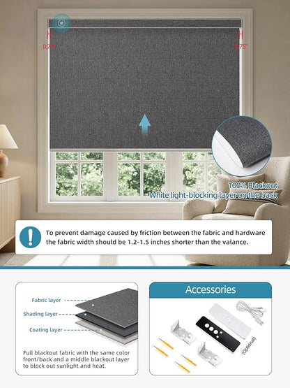 SmartWings Motorized Smart Blinds with Remote, Custom Automatic 100% Blackout Roller Shade Compatible with Alexa/Homekit/Google, Electric Smart Blinds for Indoor Windows, Eclipse Anchor Grey