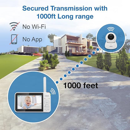 VTech VM924 5" Pan Tilt Zoom Video Baby Monitor – No WiFi, 17 Hour Battery, 1000ft Range, Night Vision, Lullabies, Temperature Sensor & 2-Way Talk – Ideal for New Parents