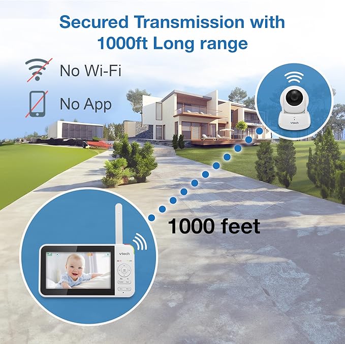 VTech VM924-2 5" Pan Tilt Zoom Video Baby Monitor with 2 Cameras – No WiFi, 17Hr Battery, 1000ft Range, Night Vision, Lullabies & Temperature Sensor – Ideal for New Parents & Twins