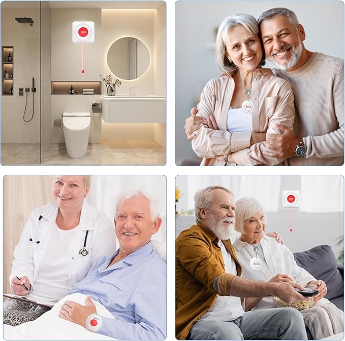 XUK WiFi SOS Caregiver Pager Call Button for Elderly, No Monthly Fee 2.4GHz Wi-Fi APP Control Wireless Nursing Call System with 1 SOS Watch Pagers & 1 Receiver Life Alert Systems for Seniors