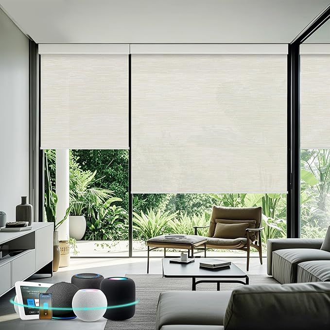 Aprilsmart Motorized Blinds with Remote,Light Filtering Motorized Roller Shades Work with Apple Homekit,Alexa,SmartThings,Google Home,Customize Blinds(Safari Ivory-63)