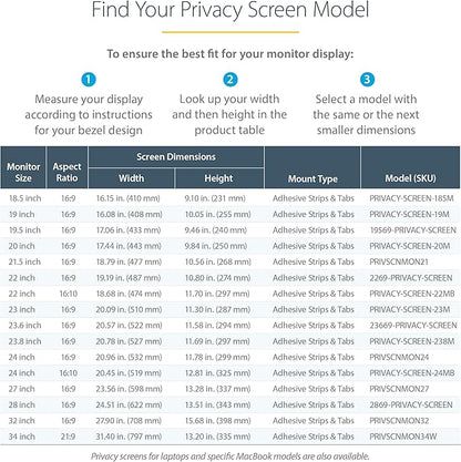 StarTech.com 28-inch 16:9 Computer Monitor Privacy Filter, Anti-Glare Privacy Screen w/51% Blue Light Reduction, Monitor Screen Protector w/+/- 30 Deg. Viewing Angle (2869-PRIVACY-SCREEN)
