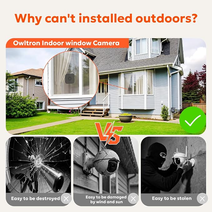 owltron 2K Window Camera, 5G & 2.4GHz WiFi Indoor Cameras for Home Security with Al Color Night Vision, Human/Motion Detection, Real-Time Alerts, Anti-Glare, Easy & Quick Install, 24/7 Recording