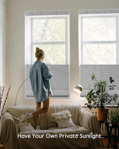 Yoolax Smart Top Down Bottom Up Roman Shades, Motorized Roman Shades with Remote, Blackout Smart Blinds Work with Alexa, Google Home, Apple Homekit for Living Room Bedroom, Customized (Basalt Stripe)