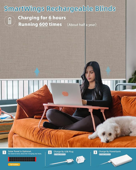 SmartWings Motorized Smart Blinds with Remote, Custom Automatic 100% Blackout Roller Shade Compatible with Alexa/Homekit/Google, Electric Smart Blinds for Indoor Windows, Bouvardia Light Brown