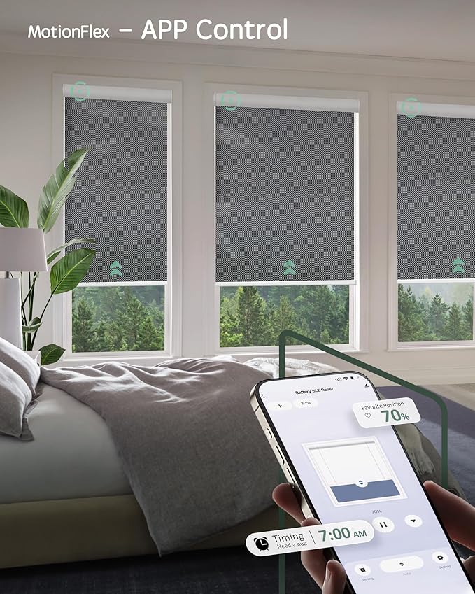Yoolax Motorized Shades Dual Control, MotionFlex Motorized Solar Shades with App & Manual Control, Fireproof Waterproof Automatic Blinds for Indoor Windows, Custom Size (3% Openness Greyish Black)