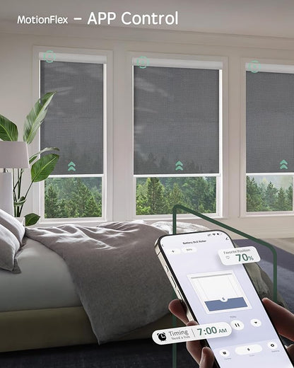 Yoolax Motorized Shades Dual Control, MotionFlex Motorized Solar Shades with App & Manual Control, Fireproof Waterproof Automatic Blinds for Indoor Windows, Custom Size (3% Openness Greyish Black)