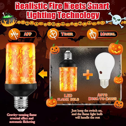 VIHOSE Upgraded Dusk to Dawn LED Flame Light Bulbs Outdoor,E26 Flickering Light Bulbs with Upside Down Effect, Fire Bulb for Christmas Halloween Patio Porch Outdoor Decor, 25, 000 Hours, 2 Pack