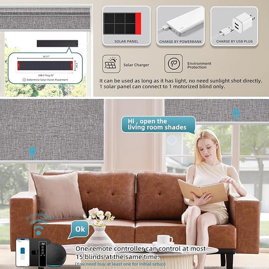 SmartWings Motorized 100% Blackout Shades Blinds, Custom Size, Cordless Window Shades with Rechargeable Battery, Work with Matter/Apple HomeKit, Alexa, Thread/Zigbee, Remote Optional, afar Midnight
