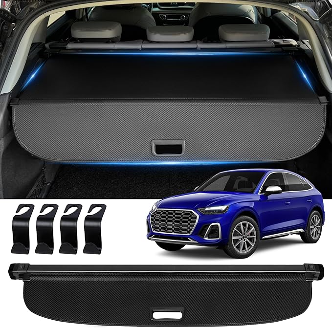 AUXKO Retractable Cargo Cover for Audi Q5 SQ5(Not for Sportback) 2026 2025(from Autumn), Trunk Cover Luggage Security Shade Cover for 2026 Q5 SQ5 Shielding Anti-Peeping Privacy Screen, Carbon Fiber