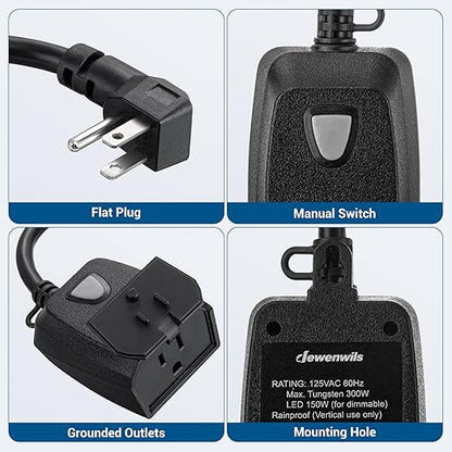 DEWENWILS Outdoor Dimmer for String Lights, Remote Dimmer Switch, Weatherproof Dimmer Plug, 100FT Range, Compatible with Dimmable LED/Tungsten Bulbs