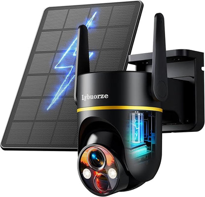 5G&2.4GHz 4MP Solar Security Camera Wireless Outdoor, 100% Wire-Free Home Security Camera w/ WiFi 6, Battery Powered Outdoor Camera, 360° PTZ, Color Night Vision, AI Motion Detection, IP65 Waterproof
