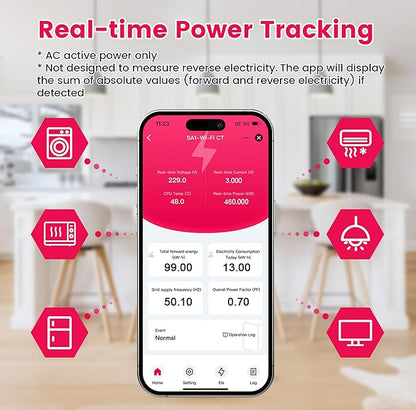 TONGOU WiFi Smart Home Energy Monitor Accessory,1-50A 100-240VAC,Window-type Current Transformer with Power Monitoring in Tuya/Smart Life,Export/Clear Power Data,Alarm Function,FCC Certified,1 PC