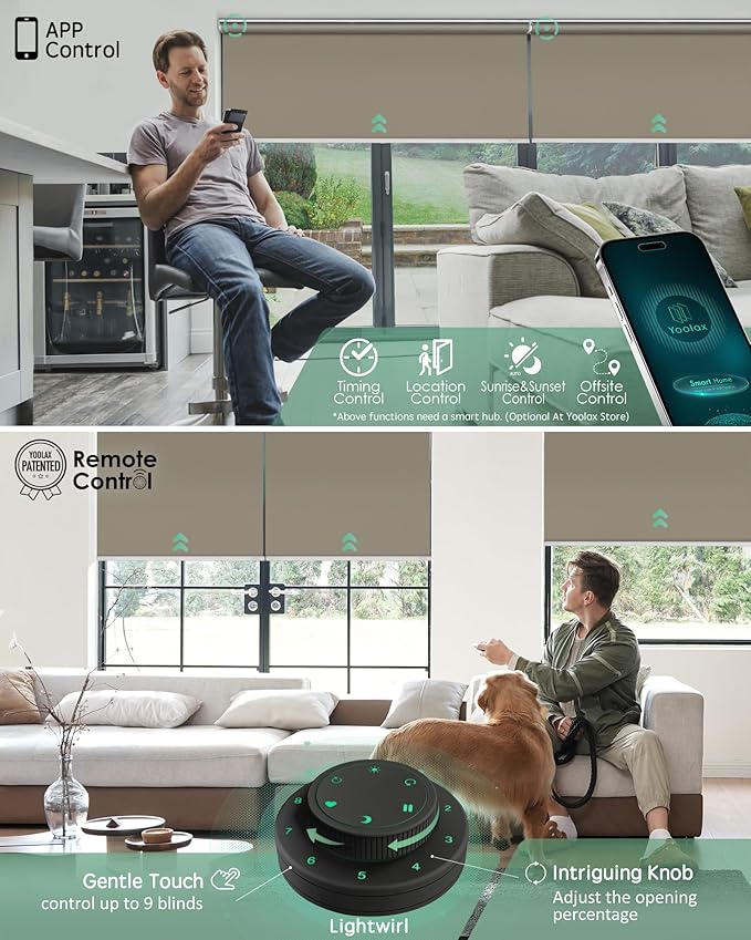 Yoolax Motorized Blinds with Remote, Blackout Smart Roller Shades Work with Alexa, Google, Apple Homekit, Custom Waterproof Automatic Shades with Voice Control for Dining Room (Vinyl Light Coffee)
