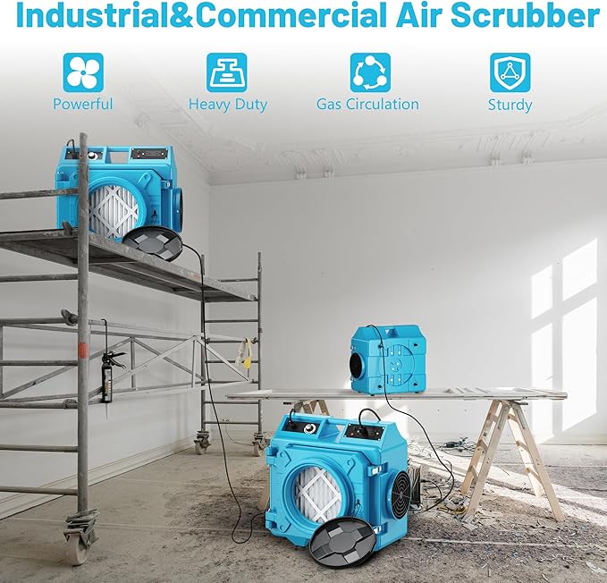 Air Scrubber with 3 Stage Filtration, 550CFM HEPA Air Scrubber Commercial Industrial Grade, Heavy Duty Air Cleaner with MERV-10 Filter, HEPA/Activated carbon Filter, Blue-3PCS