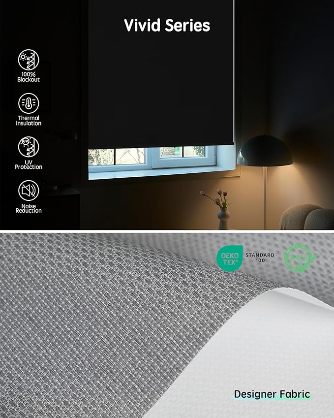 Yoolax Motorized Blinds with Remote, Designer Smart Blinds Work with Alexa, Google, Apple Homekit, 100% Blackout Motorized Shades Custom Electric Shades Voice Control (V-Jungle Grid Light Gray)