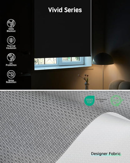 Yoolax Motorized Blinds with Remote, Designer Smart Blinds Work with Alexa, Google, Apple Homekit, 100% Blackout Motorized Shades Custom Electric Shades Voice Control (V-Jungle Grid Light Gray)