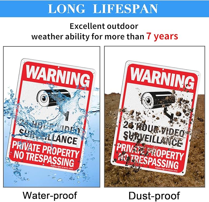 No Trespassing & Warning Signs - 2 Pack 10 x 7 Inch Reflective Aluminum, UV & Weather Resistant, Easy to Mount