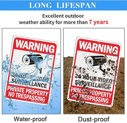 No Trespassing & Warning Signs - 2 Pack 10 x 7 Inch Reflective Aluminum, UV & Weather Resistant, Easy to Mount