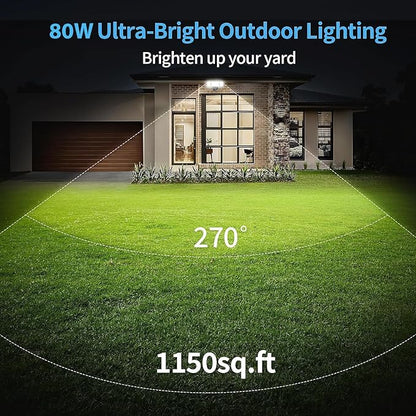 Olafus 80W Flood Lights Dusk to Dawn Outdoor Lighting, IP65 Waterproof LED Security Light with Photocell, 8000LM Dusk Dawn Outside Light, 6500K Black Exterior Floodlight for Yard, Garden, Porch