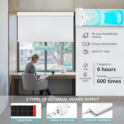 Aprilsmart Motorized Blinds with Remote,Compatible with Apple HomeKit Alexa Google Home- Voice and app Control,Motorized Roller Shades 100% Blackout Custom Size (Cream White-06)