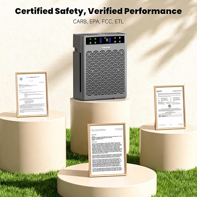 Air Purifiers for Home Large Room, Cover Up to 3000 Ft² with Air Quality Monitor and Timer, HEPA Filter Air Purifier for Bedroom with Fragrance, Air Cleaner for Dorm Room, Office - Grey