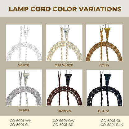 Royal Designs, Inc. 8Ft Twisted Rayon Lamp Cord with NEMA-15P Plug, Rotary Dimmer Switch, Stripped Ends Ready for Wiring, SPT-1 UL Listed, Brown - Pack of 1