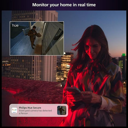 Philips Hue Secure Battery Camera 1-Pack, 1080P Resolution, Monitoring, Notifications, Seamless Integration, Rechargeable, Indoor and Outdoor, White, Free 24-Hour History