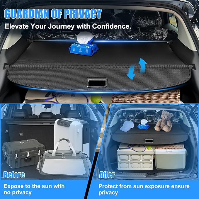 AUXKO Retractable Cargo Cover for Toyota RAV4 2025-2019, Cargo Trunk Cover Luggage Security Shade Cover for 2025 2024 2023 Toyota RAV4 Shielding Shade Anti-Peeping Luggage Privacy Screen, Carbon Fiber