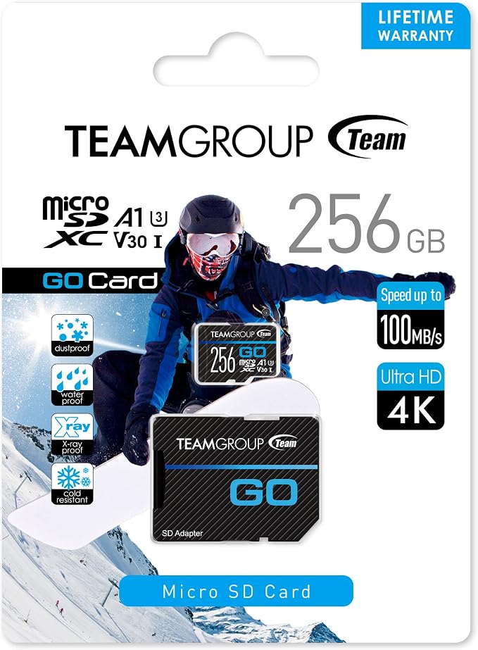 TEAMGROUP GO Card 256GB x 5 Pack MicroSDXC UHS-I U3 V30 4K for Action Cameras & Drone High Speed Flash Memory Card with Adapter for Outdoor Sports&Vlog, 4K Shooting,GoPro&Insta360&DJI TGUSDX256GU363