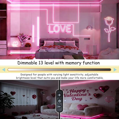 Pink 50 Feet Led Lights Strip Valentines Day Decor Rope Lights Easy DIY Princess Bedroom Cuttable Strip Lights for Baby Room Bathroom Living Room Kitchen Ceiling Wall Vanity Mirror Decoration