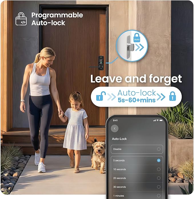 Lockly Secure Pro Smart Lock with Built-in Wi-Fi, Fingerprint Door Lock, Keyless Entry Digital Door Lock with PIN Genie Keypad (Matte Black)
