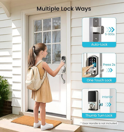 Veise VE07 Fingerprint Smart Door Lock, 7-in-1 Keyless Entry Deadbolt with App Control, Electronic Digital Touchscreen Keypad, Biometric Smart Locks for Front Door, Auto Lock, Satin Nickel