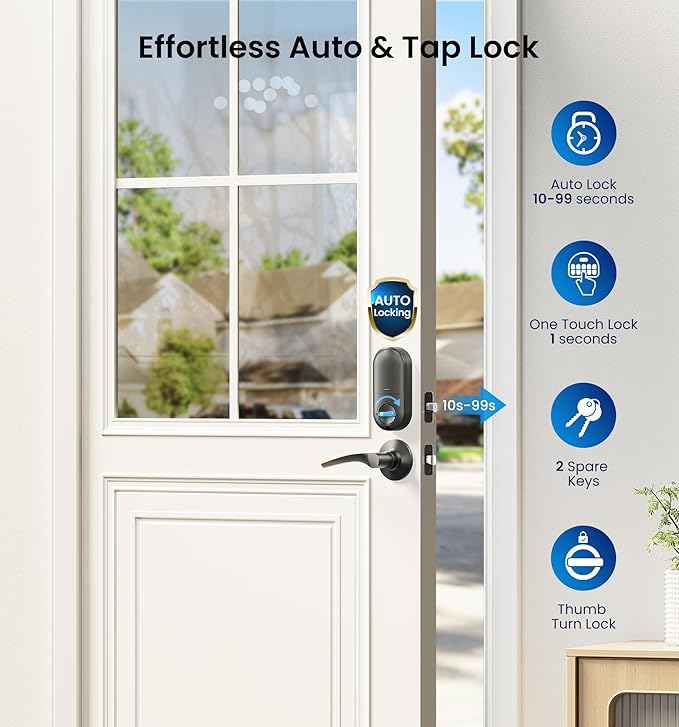 Veise Keyless Entry Door Lock with 2 Lever Handles - Electronic Keypad Deadbolt, Auto Lock, Back Lit & Easy Installation Design, Front Door Handle Sets, Oil Rubbed Bronze