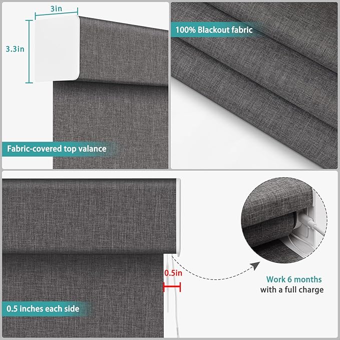 Changshade Smart Roller Shade with Remote Control Blackout Automatic Window Shades for Home Custom Size Motorized Blinds for Windows Compatible with Alexa,Google Home,Apple Homekit, Deep Grey