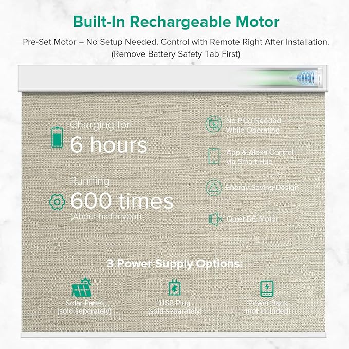 Motorized Roller Shades, Light Filtering Remote Control Custom Window Shades Compatible with Alexa Google Assistant via RF Hub, Rechargeable Electric Blinds for Windows (Texture Dark Coffee)