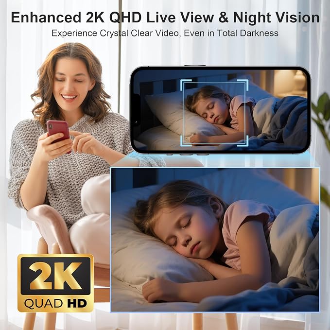 Mini Camera for Home Security,2K Indoor Camera,2.4G WiFi Cam,Black