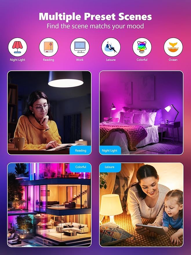 Brizled Smart Light Bulbs, Color Changing Light Bulb, RGBWW LED Light Bulbs App Control, E26 A19 Dimmable Smart Bulb Work with Alexa Google Home, 2.4Ghz WiFi Light Bulb, Music Sync, 9W, 806 LM, 4 Pack
