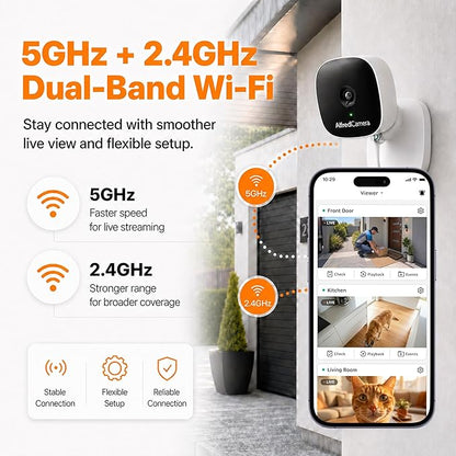 AlfredCam Plus 2 Smart Home Security Camera 2.5K, WiFi 2.4 & 5GHz, Indoor/Outdoor, IP65 Waterproof, LED Spotlight, Two-Way Audio, Color Night Vision, Baby/Pet Cam, App Powered (100M+ downloads)